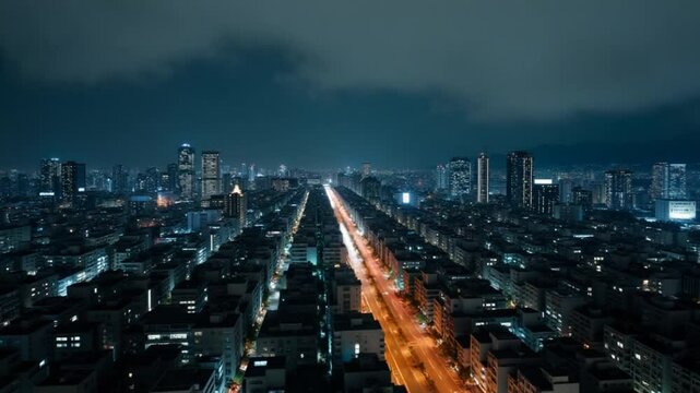 A night timelapse of cityscape at the urban city in Tokyo long shot