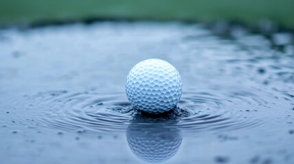 Golf Ball Splash Ripples in Blue Water, Reflection , Golf, Sport