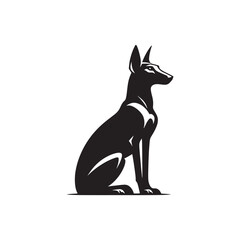 Pharaoh Hound silhouette showcases sleek, elegant lines of this ancient breed, highlighting its athletic build, pointed ears, graceful posture, alert expression, and noble desert heritage.
