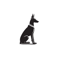 Pharaoh Hound silhouette showcases sleek, elegant lines of this ancient breed, highlighting its athletic build, pointed ears, graceful posture, alert expression, and noble desert heritage.
