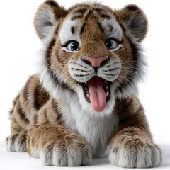 Obraz premium Cute tiger cub with wide-open mouth, tongue out, and big eyes