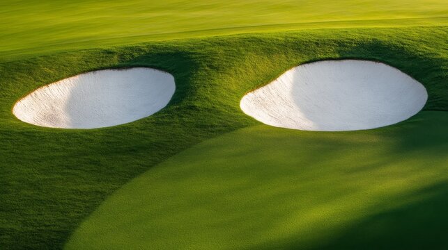 Green Golf Course with Two Sand Traps, Golf , Sand - Powered by Adobe