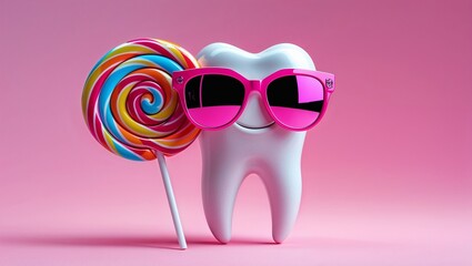 Smiling Tooth with Lollipop and Sunglasses