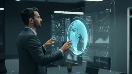 Businessman Looking at Interactive Touchscreen – Digital Technology Concept in 4 - Powered by Adobe