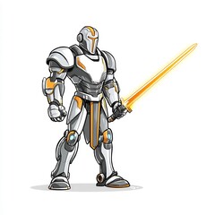 Obraz premium Futuristic Armored Knight with Glowing Sword