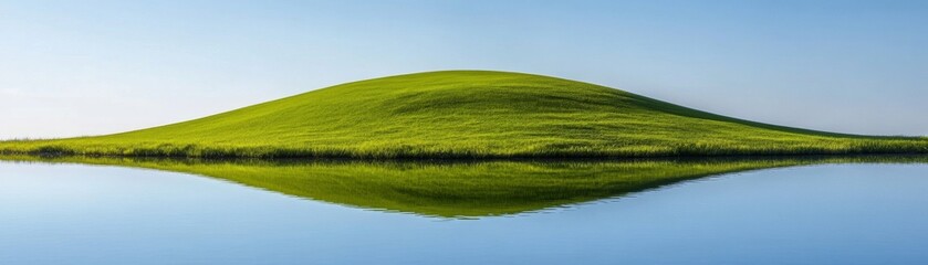 Reflected Green Hill Serene Water Mirror, landscape, nature