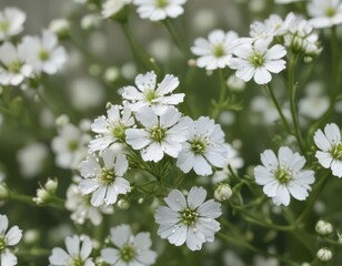 Fototapeta premium Delicate gypsophila blooms, tiny white petals, close-up view , summer, botanical