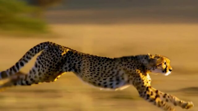 Cheetah Run at Sunset: Captured in Stunning Detail with Unique Watermark. A cheetah running across a dry grass covered field.