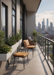 Obraz premium Sleek condo boasts stunning city views from its sun-drenched balcony; luxurious interior details visible , details, modern, architecture