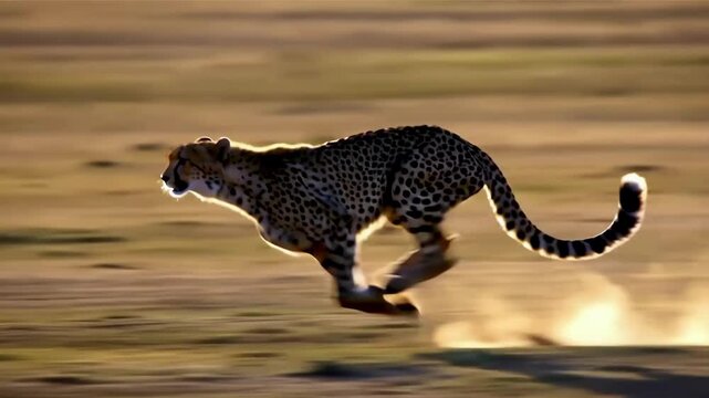 Wildlife videoeo: Cheetah Soaring Across Dunes with Watermark. A cheetah running across a dry grass covered field.