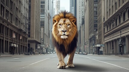 Majestic lion in urban setting