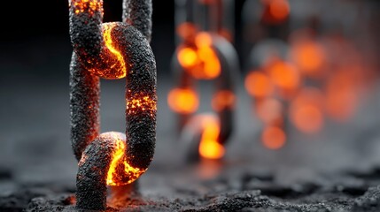Glowing Lava Chain Links in a Dark Fiery Environment
