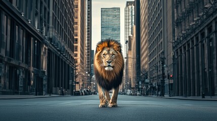 Majestic lion in urban setting (1)