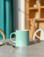 Fototapeta premium breakfast table mug mockup scene, detailed. White tone