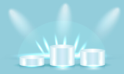 Realistic podiums with highlights and shadows, universal round, oval, stepped. For your creative designs.