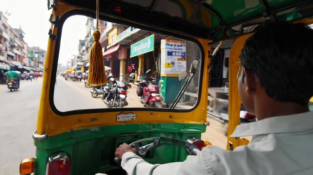 Confident Man Driving Traditional Auto-Rickshaw