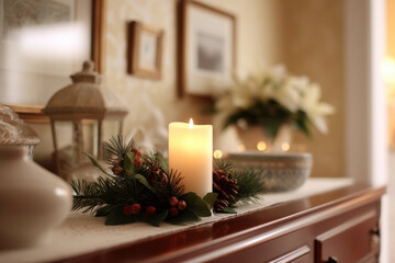 cozy christmas scene in usa featuring warm light garland elegantly draped around beautifully decorated room