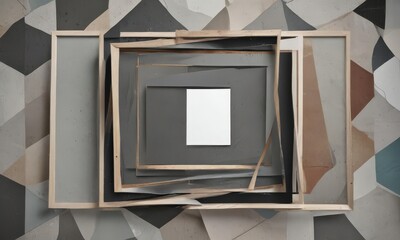 Geometric shapes collage template with image placeholders  Abstract design, photo frames ,  simple,  angles,  design