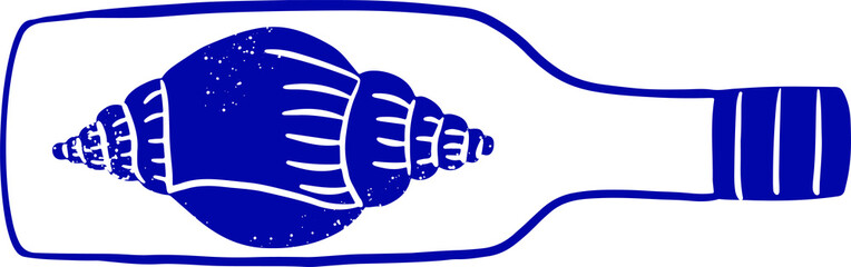 Sea bottle with shell inside. Marine life graphic element in hand drawn style. Doodle illustration