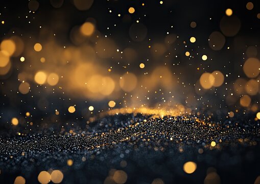 Blurry golden lights on a dark surface.