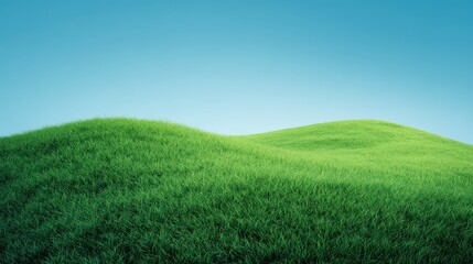 Fototapeta premium Lush Green Hills Under a Clear Blue Sky with Gentle Curves and Vibrant Grass, Symbolizing Natural Beauty and Tranquility in the Landscape