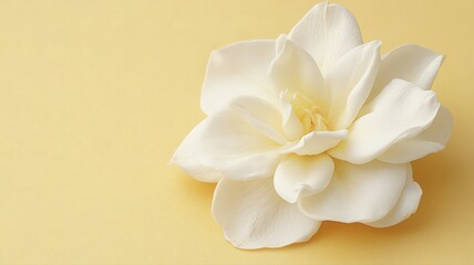 Obraz premium White Gardenia Flower on Yellow Background