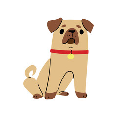 Adobe Illustrator ArtworkaCute cartoon-style pug dog illustration with big eyes and friendly expression. Ideal for kids' products, pet-themed branding, greeting cards, stickers, and educational materi