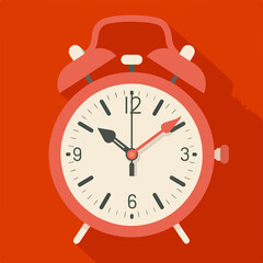 Retro red alarm clock isolated on white signals morning wake time with its ringing bells
