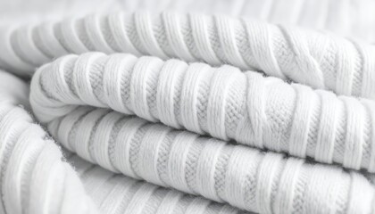 Closeup of soft white yarn texture on a pristine white background for creative projects