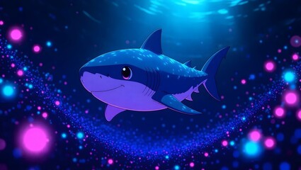 Fototapeta premium Cute Cartoon Shark in a Vibrant Underwater Scene