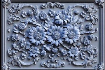 Ornamental floral relief sculpture design in light gray.