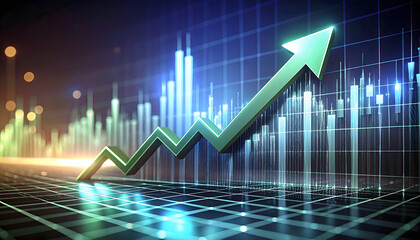 Glowing Upward Arrow Over Digital Grid Surface