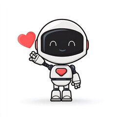 Obraz premium Cute Chibi Robot Waving with Heart 