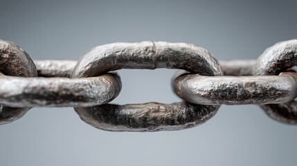 Fototapeta premium Close-Up of Heavy Metal Chain Link on Gray Background Showing Strength and Connection 
