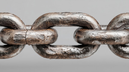 Fototapeta premium Close-Up of Heavy Metal Chain Link on Gray Background Showing Strength and Connection 