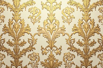 Intricate floral damask pattern in muted golds and creams , stylish, fabric