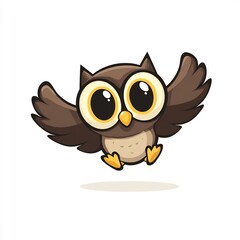 Fototapeta premium Cartoon Flying Owl with Big Eyes 