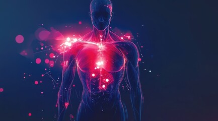 Glowing anatomical figure with energy bursts