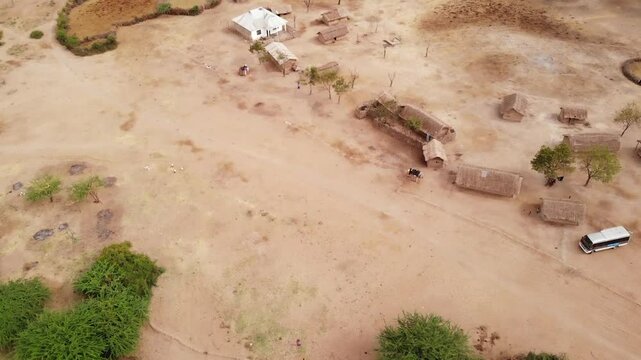 Village in Tanzania, Africa. Aerial view. Maasai people.