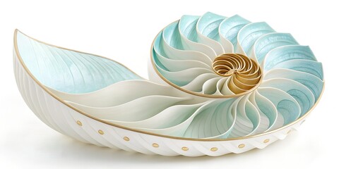 Elegant nautilus shell sculpture in teal and white