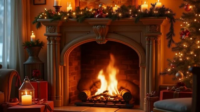 Beautiful fireplace decorated