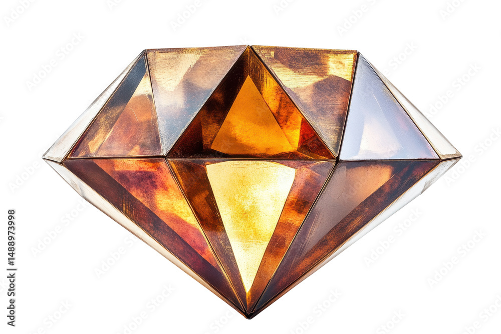 Poster Shiny diamond resting on a reflective surface with a transparent background showcasing its brilliance and elegance in a softly lit environment