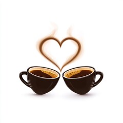 Obraz premium Two Coffee Cups Making Heart with Steam