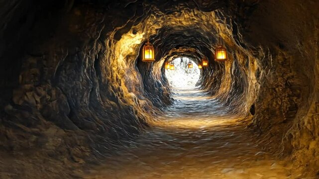 Illuminated Cave Tunnel: A Journey into the Earth's Depths