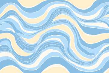 Abstract Horizontal Background with Colorful Retro 60s 70s Waves in Pastel Colors Vector