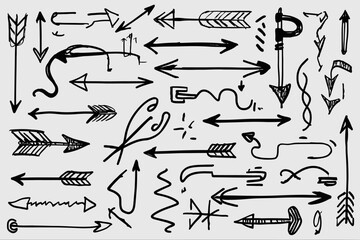 Hand Drawn Arrow Pen Sketch Set Vector Doodle Direction Elements Swipe Up Symbol Line Graphic Design Handwritten Illustration