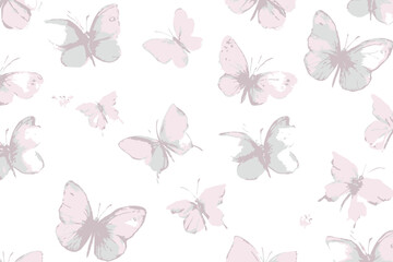 Seamless Pattern with Cute Watercolor Butterflies Vector Illustration
