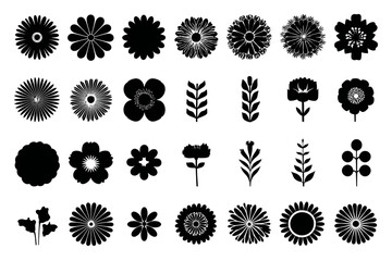 Black Flower Vector Set Abstract Floral Silhouettes Geometric Patterns Minimalist Botanical Elements for Decoration Logos Design Projects