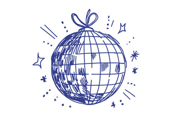 Minimalist Line Art Disco Ball Illustration with 70s Party Doodle Vector