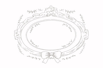 Vintage Oval Frame with Bow Line Art Vector for Wedding and Valentine Designs